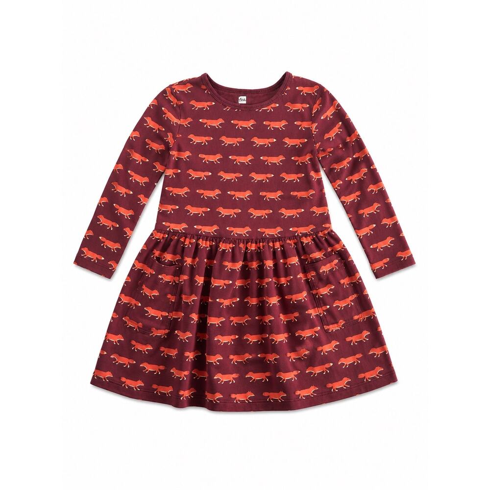 Tea Collection Fox Print Long Sleeve Dress - Girls Size 5